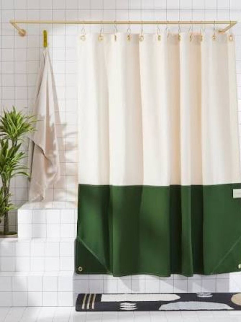 Quiet Town Color Block Canvas Pine Green Shower Curtain